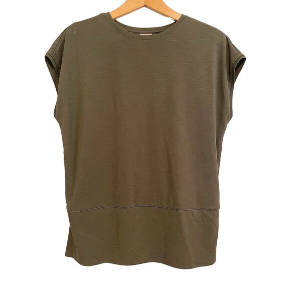 Chico's Bead Trim Knit Top green solid short sleeve casual tee Size 1 US Med. - Picture 1 of 7